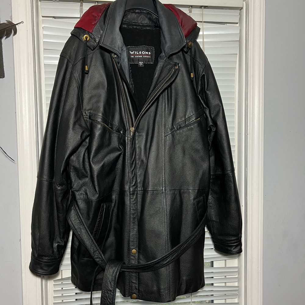 GENUINE LEATHER COAT LARGE BLACK